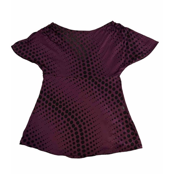Express-Purple With Sheer Black-Polka Dot-Blouse-Split Shoulder-V Neck-Small-Use - Picture 2 of 10